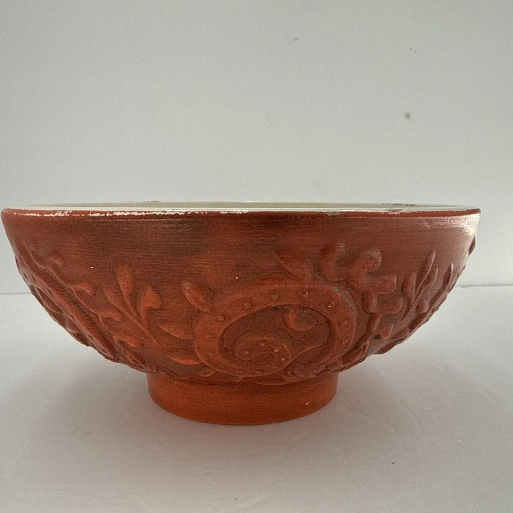 Vintage Royal Haeger Centerpiece Bowl Orange U.S.A. 102 Leaf & Scroll Brown